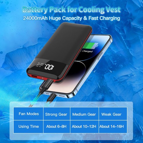 THOUSTA 12V Cooling Vest with 24000mAh Battery Pack,Camouflage Air Conditioner Clothes, 360° Air Supply Cooling Jacket, UV Protection Cooling Clothes with Pocket for Working Outdoor-XXLarge, Grey