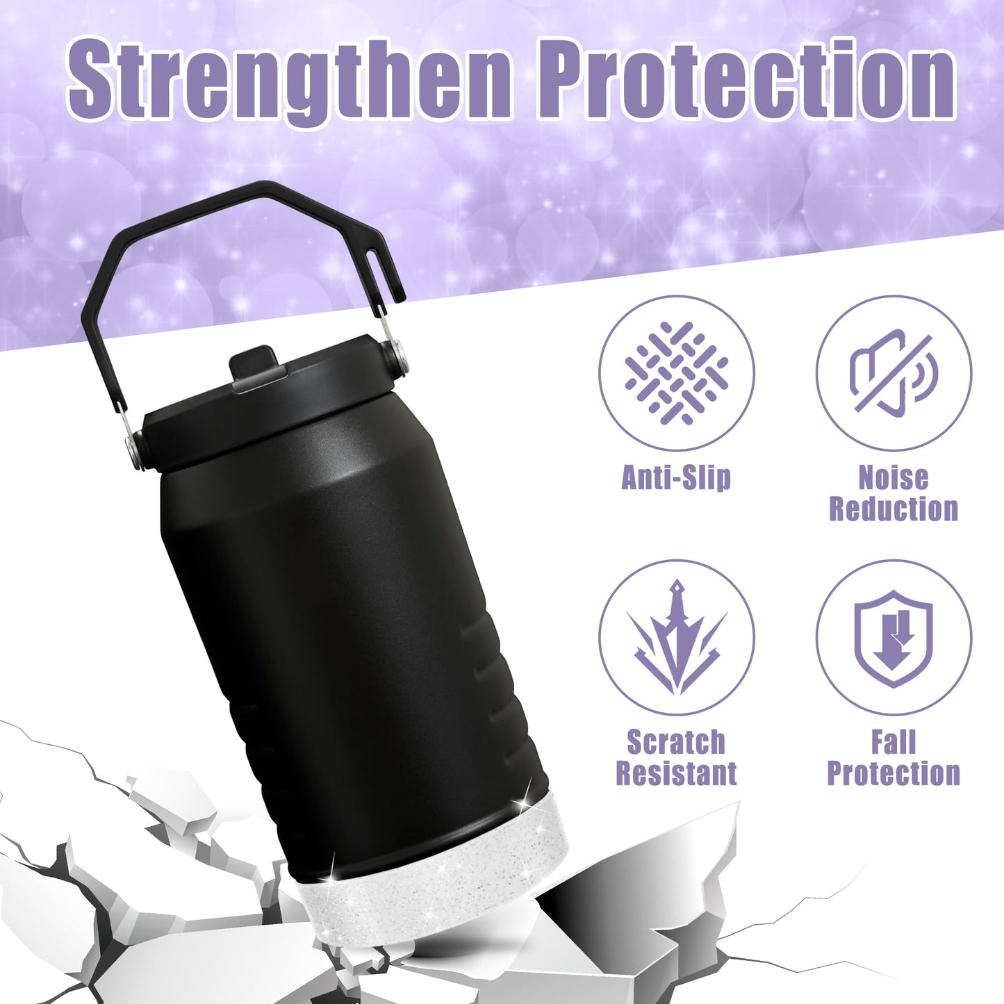 UBEEKOO Glitter Silicone Boot, Compatible with Stanley 64oz IceFlow Flip Tumbler with Straw,Sleeve Cover for 64oz Water Bottle Jug,Anti-Slip Bottom Protective for Stanley Accessories,T-Silver