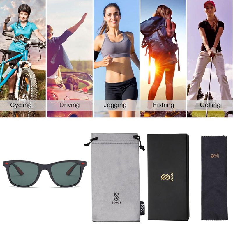 SOJOS Polarized Sports TR90 Sunglasses for Running Cycling Fishing Golf Driving SJ2101 with Matte Black Frame/Turquoise Lens