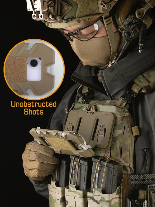 EralcNa Tactical Gear Plate Carrier Vest Accessories Phone Chest Mount Holder for Screen Size 4.7"-6.7",Tan