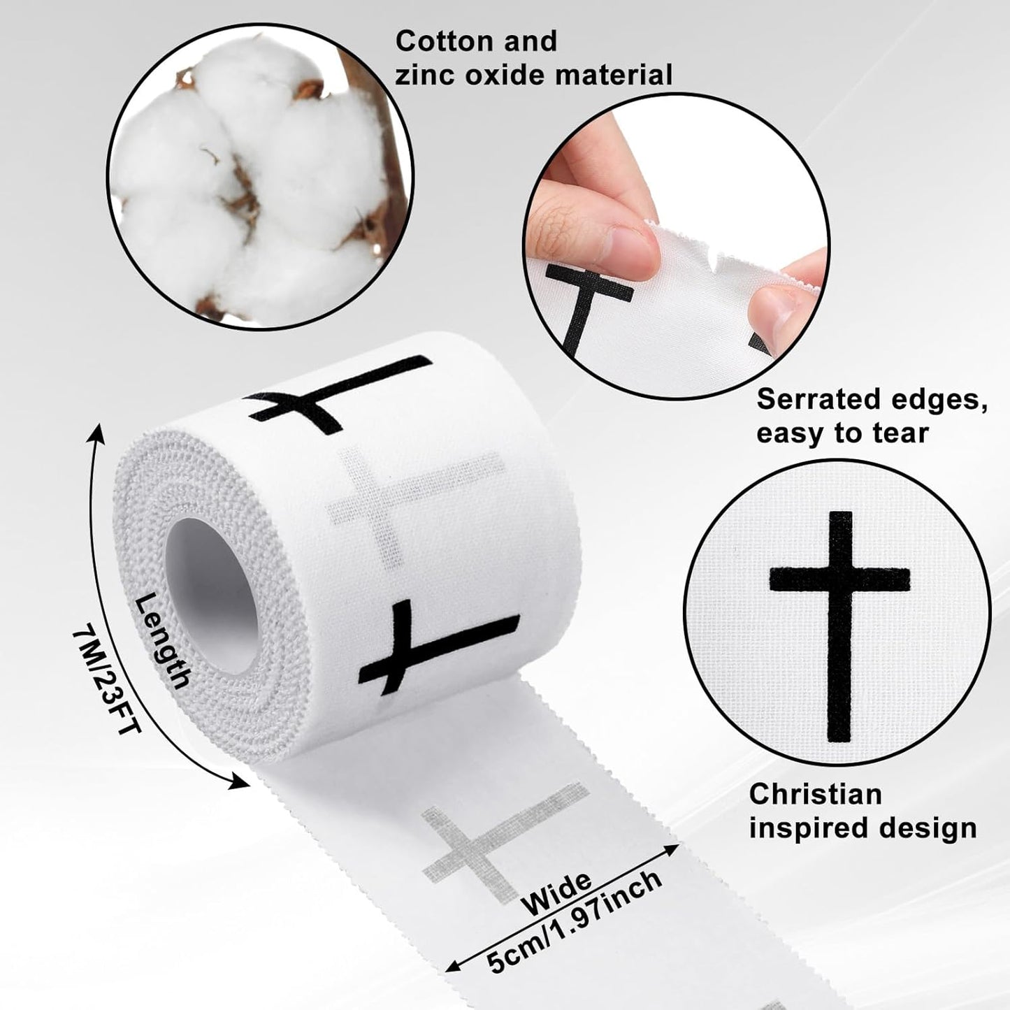 Christian Athletic Tape | 2 Pcs Cotton Sports Wrap 2in x 23ft | White