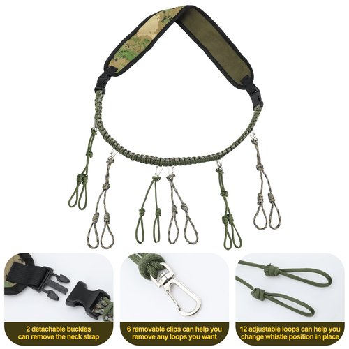 iHoven Military Grade Duck Call Lanyard - 550LB Paracord with 12 Adjustable Loops for Goose Calls, Predator Calls, Deer Calls & Dog Whistles | Perfect Hunting Accessory
