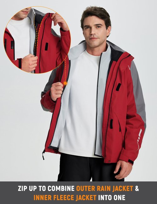 baleaf Ski Jacket for Men Waterproof Insulated Windbreaker Running Cycling Hiking Gear Hood Reflective Packable Red L