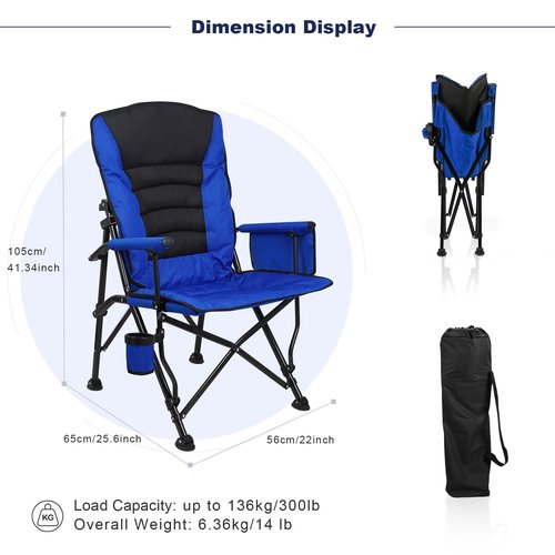 Superrella Outdoor Folding Camping Chair Heavy Duty Movable High Back Collapsible Padded Chair with Storage Bag for Outside Camping Activities, Blue