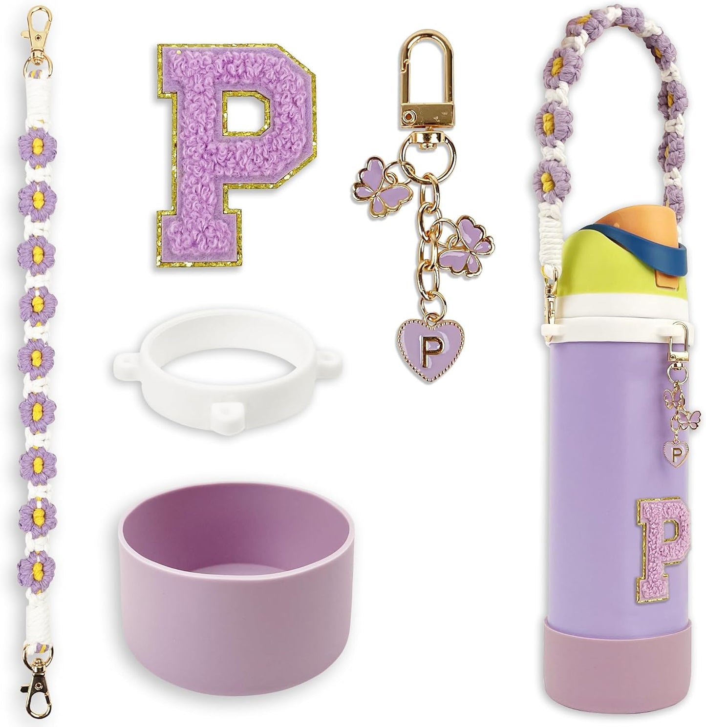 Silicone Boot Monogram Set for Owala Water Bottles | Cute Pink & Black Accessories