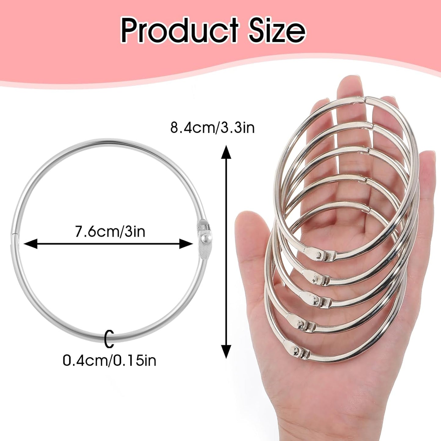 30 Pack Binder Rings 3 in Silver Loose Leaf Binder Ring, Small Book Rings Metal Rings for Index Cards, Notebook, Paper, Receipts Photos, DIY Crafts School Supplies