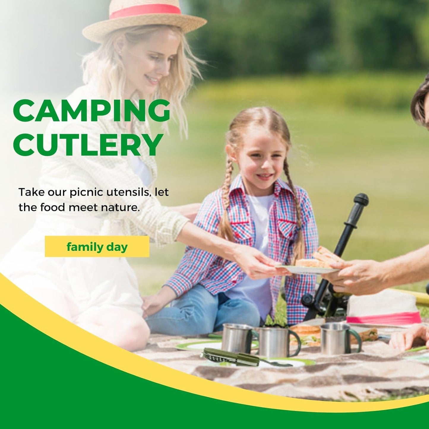 7-in-1 Camping Utensils - Portable Stainless Steel Camping Fork Spoon Knife Set for Hiking, Picnics Outdoor Enthusiasts, and Travel - Essential Survival Utensil Tool Kit