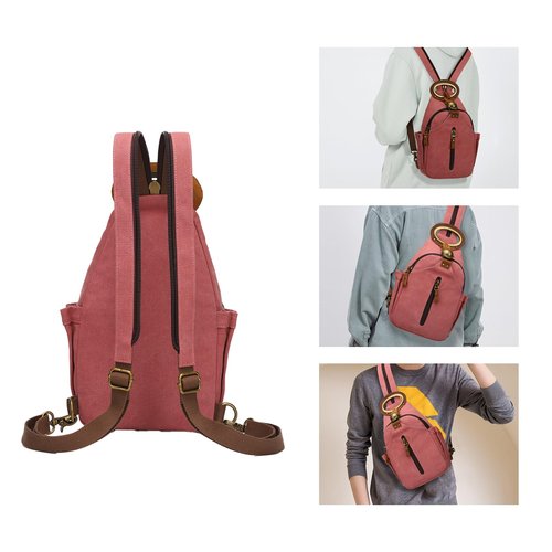 KouLi Buir Canvas Sling bag,Small Crossbody Backpack,Convertible Chest Bag Casual Daypack For Outdoor Cycling Hiking Travel (B3610-Rust Red-N)