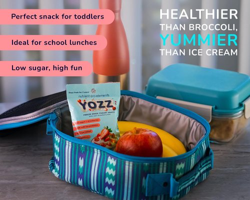 Yozz Probiotic Freeze Dried Yogurt Snack with Real Strawberries - No Sugar Added - 1 Billion CFU per Serving - 10 Individual Packs - For Adults, Babies, and Toddlers - Tastes Wow