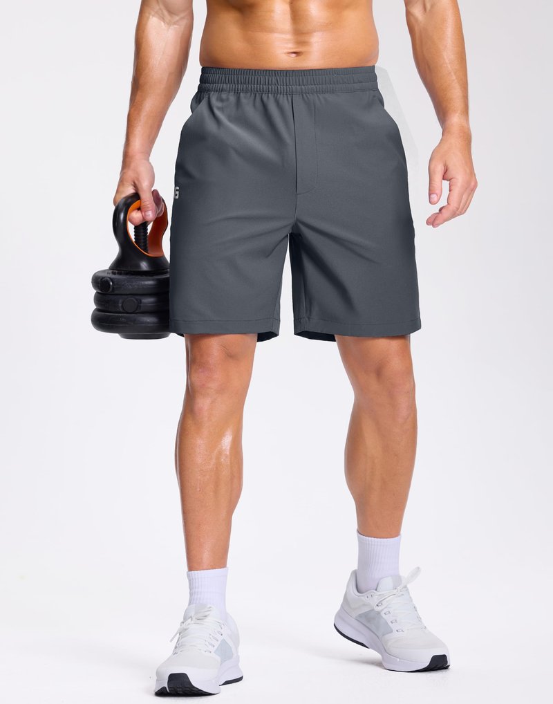 GGJ Men's Lightweight Athletic Shorts with 2 Zipper Pockets 7"/9"/5" Gym Workout Running Quick Dry Tennis Basketball Shorts for Men Grey XL