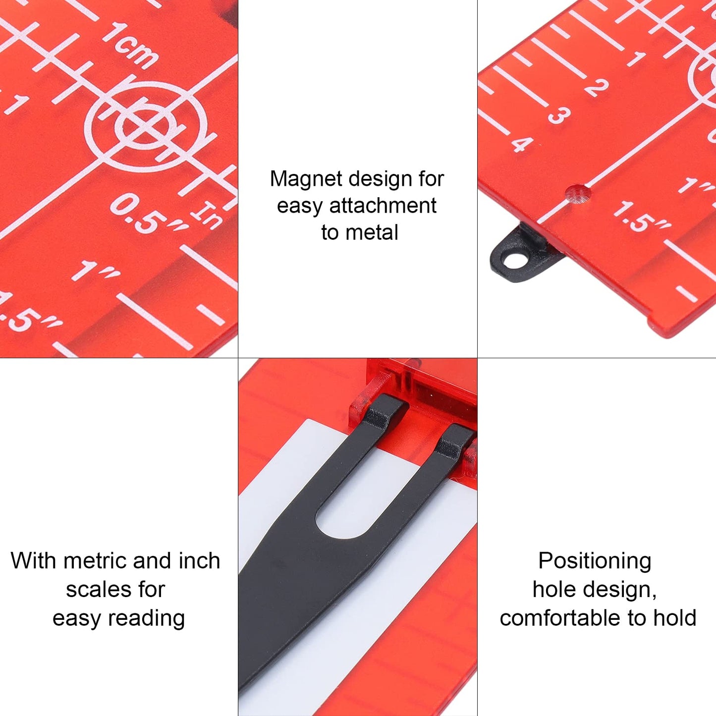Laser Targets, Target Card ABS Target Magnetic Floor Target Card Plate with Bracket Inch Metric Scale 105 X 75mm, Levels (Red)
