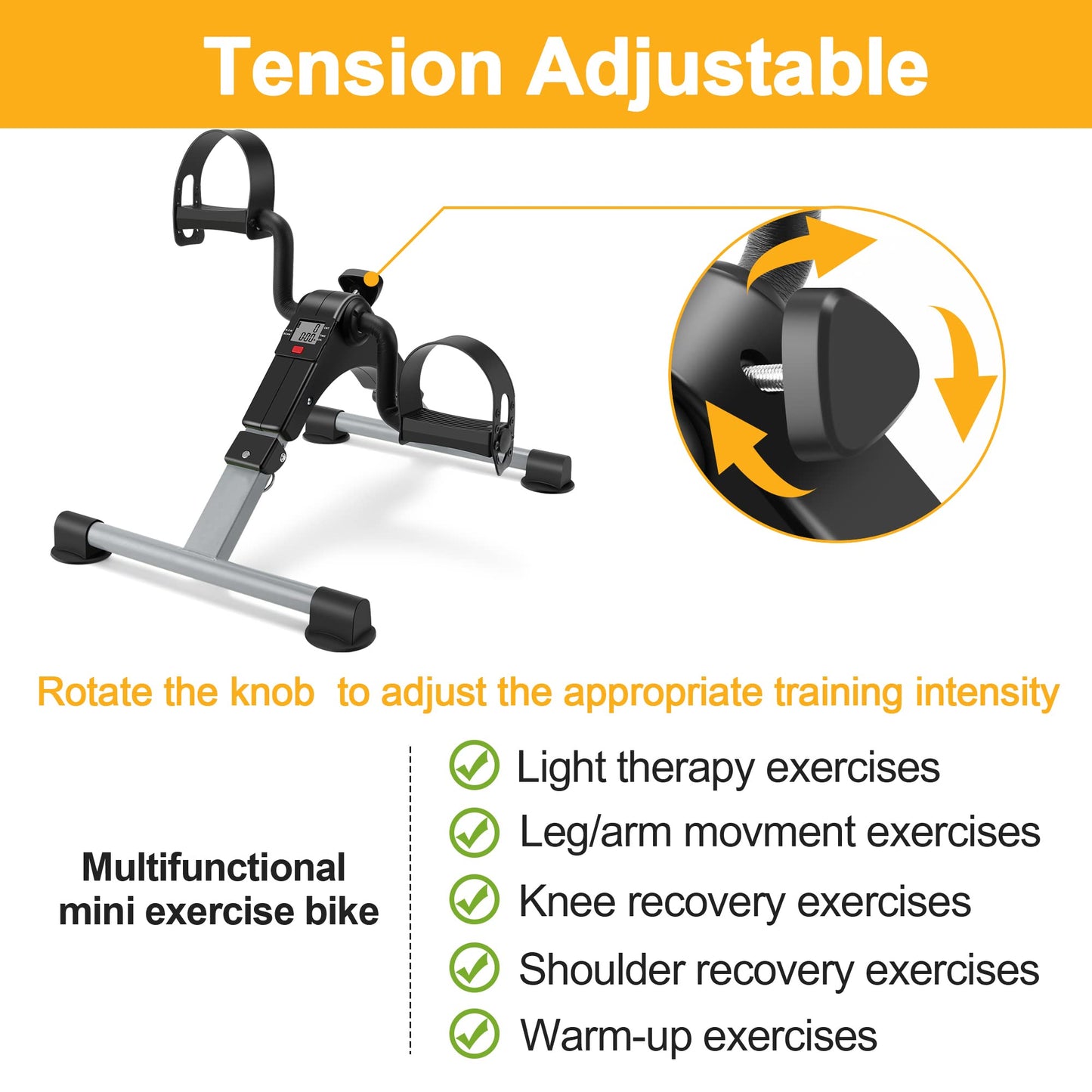 Folding mini Exercise Bike Portable Pedal Exerciser Desk Bike with LCD Displays for Arms and Legs Low Impact Exercise (GRAY)