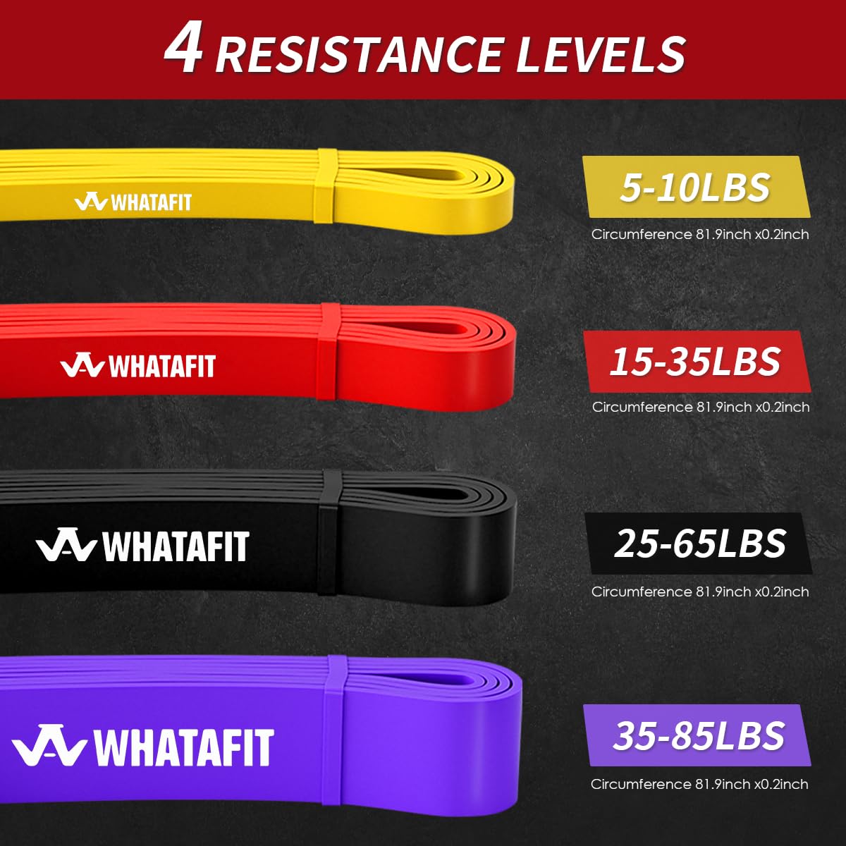 WHATAFIT Resistance Bands, Pull Up Assistance Bands, Exercise Bands, Workout Bands Set for Men and Women Home Fitness, Body Stretching, Strength Training, Physical Therapy