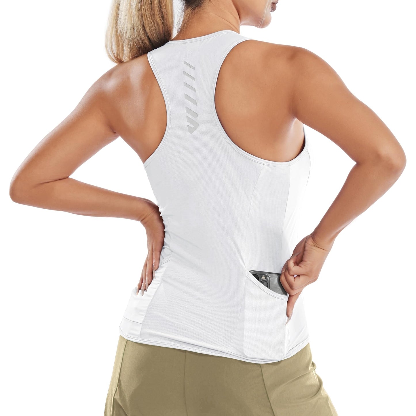 Wulibike Sleeveless Cycling Jersey Women Running Shirts Women Quick Dry Athletic Tank Top With Pockets Beige L