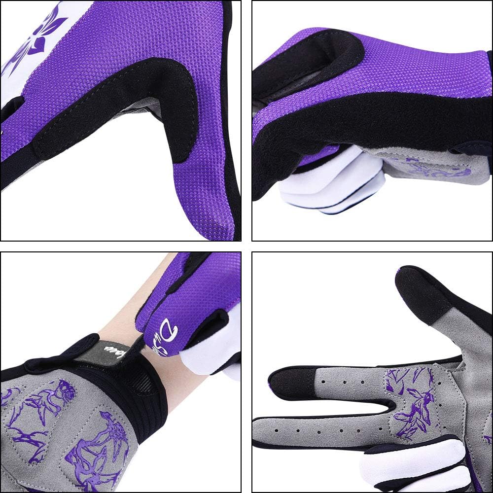 Pink Floral Cycling Gloves for Women | Full Finger Gel Padded Workout Gloves