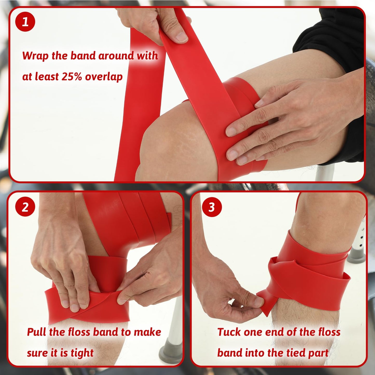 2 Pcs Muscle Floss Bands, Compression Bands with Storage Bag, Mobility and Recovery Bands for Improving Movement, Increasing Circulation & Reducing Soreness (Red & Black)
