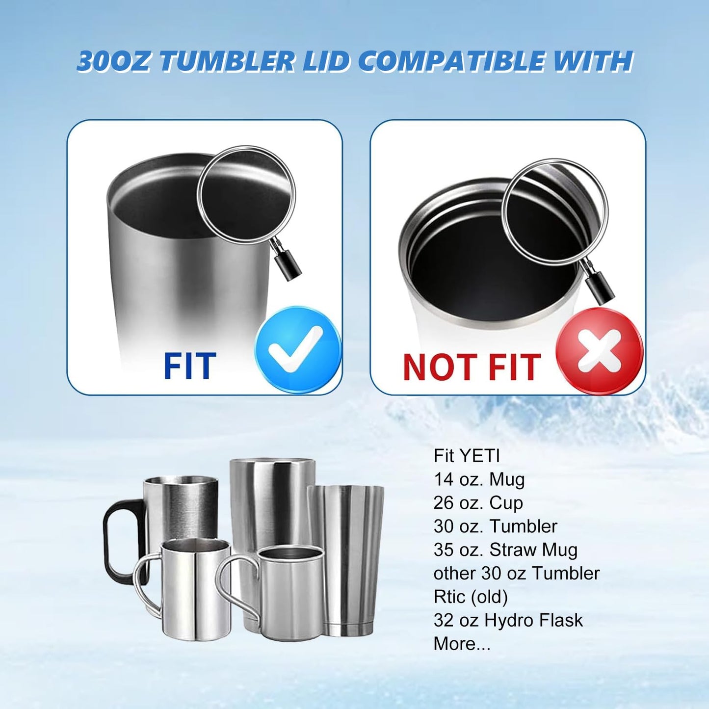 30 oz Tumbler Lid, 2 Pack Replacement Lids Fit for YETI umbler Lid, 14 oz Mug and 35 oz Straw Mug, Spill Proof Cup Lids Covers with Magnetic Slider Switch