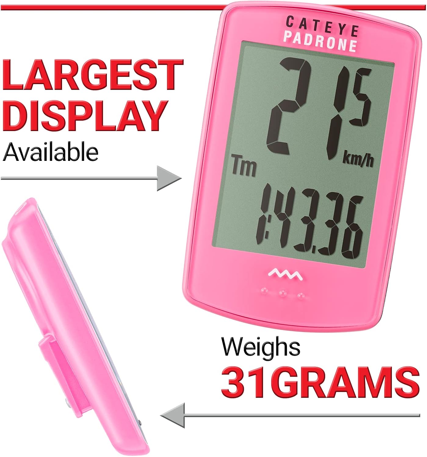 CATEYE Padrone Wireless Bike Computer – Oversized Display Cyclocomputer, Wireless Speedometer & Odometer, FlexTight™ Mount, Auto Start/Stop, Programmable Odometer