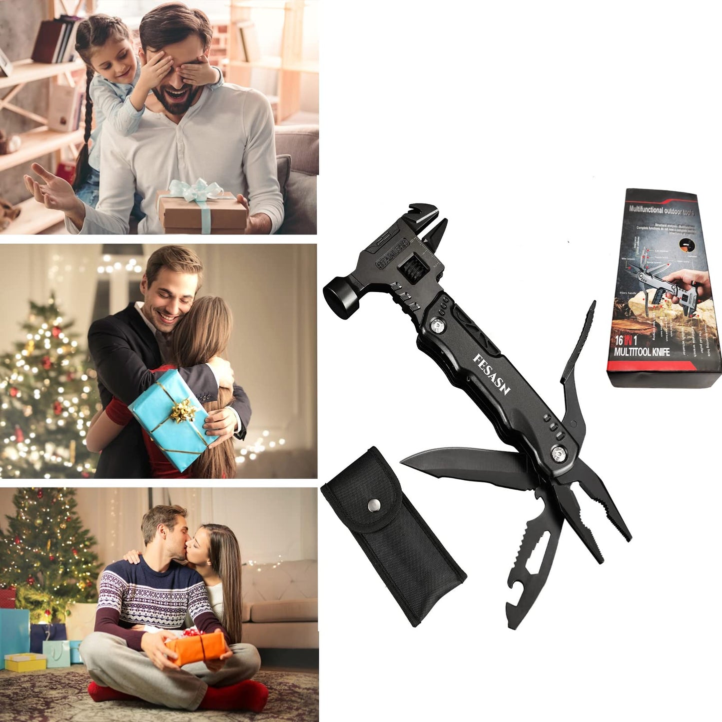 Fesasn Adjustable Wrench Multitool Hammer, 16 in 1 Pocket Multi Tool Pliers, All-in-One Survival Camping Multi Tool Apply to Home DIY, Survival, Camping and Everyday Use