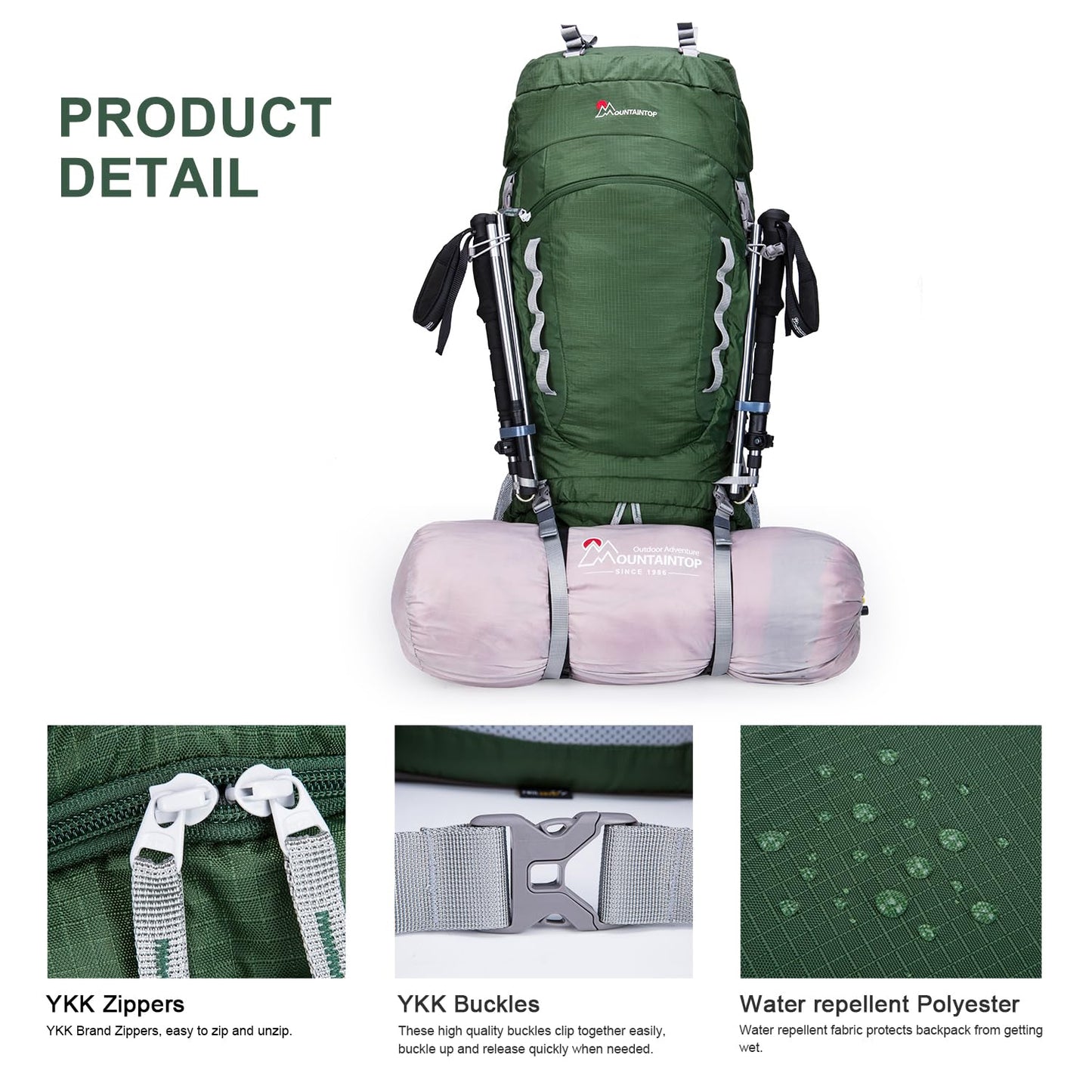 MOUNTAINTOP 80L Internal Frame Backpack for Man & Women Backpacking Hiking Backpack with Rain Cover,Dark Green