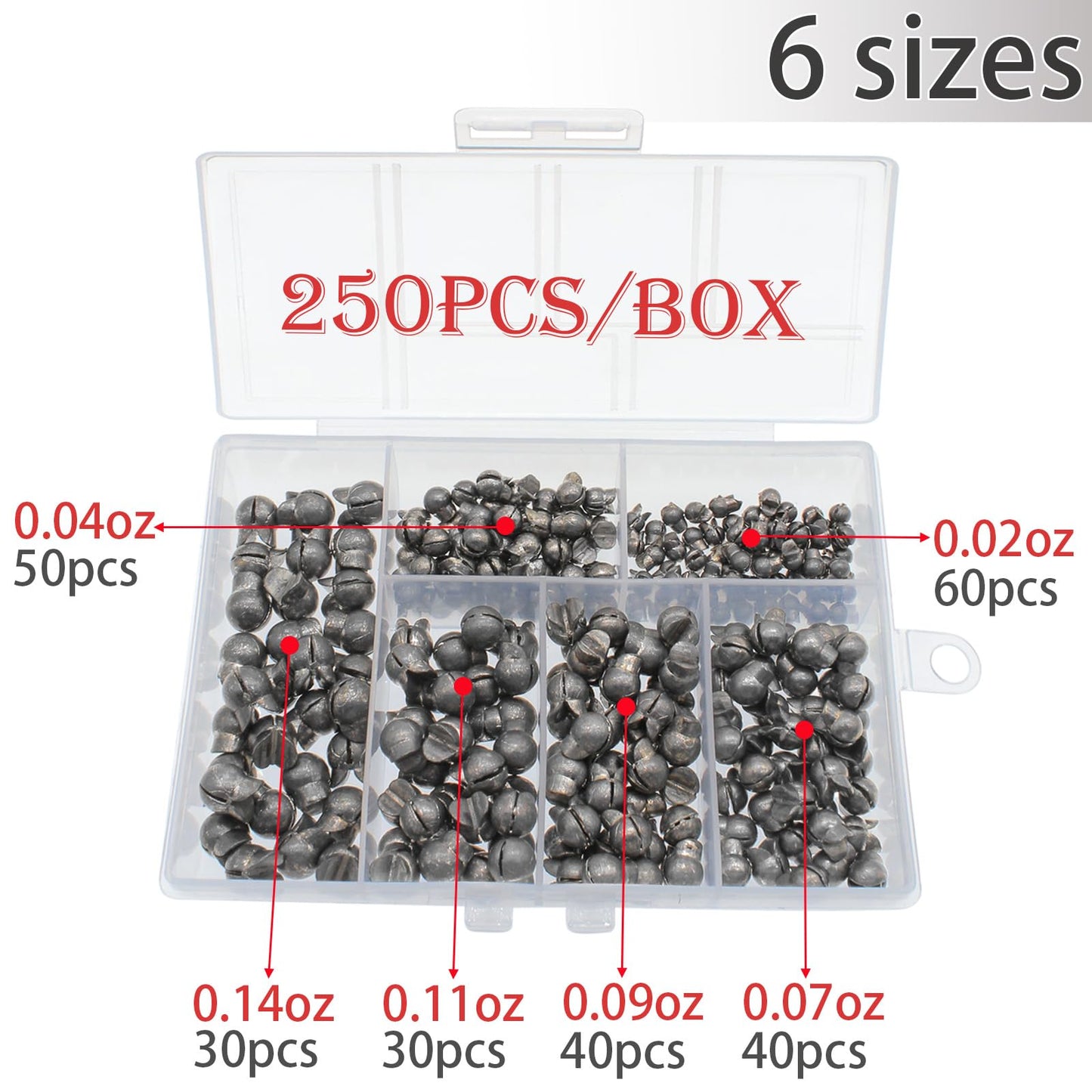 250Pcs Split Shot Fishing Weights Sinkers, Round Assortment Fishing Weight Clip on Sinker Weight Freshwater Saltwater Fishing Gift for Fishing Lovers