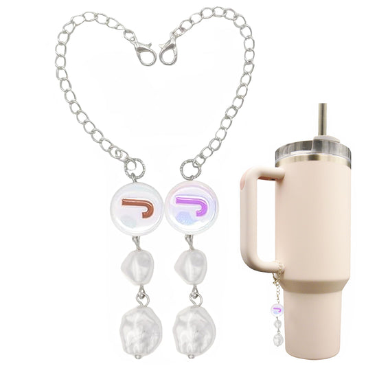 JOYLEY Letter Charms for Stanley Cup with Gift Package, 2PC Initial Cup Charms for Water Bottle, Handmade Silver Cup accessories for Tumbler, Yeti, Simple Modern (Purple+Brown)