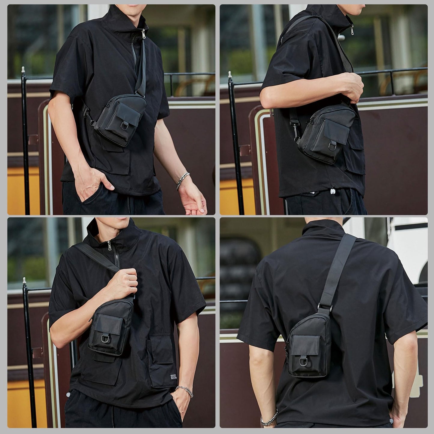 Long Keeper Small Sling Bag Crossbody Bag Men Lightweight Chest Backpack Shoulder Bags for Hiking Cycling Traveling Running (C-Black)