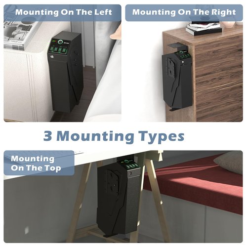 Z ZLJUAN Mounted Gun Safe for Pistols,Quick-Access Handgun Pistol Safe for Nightstand Bedside Desk Bed with Biometric Fingerprint, Keypad Lock,Key
