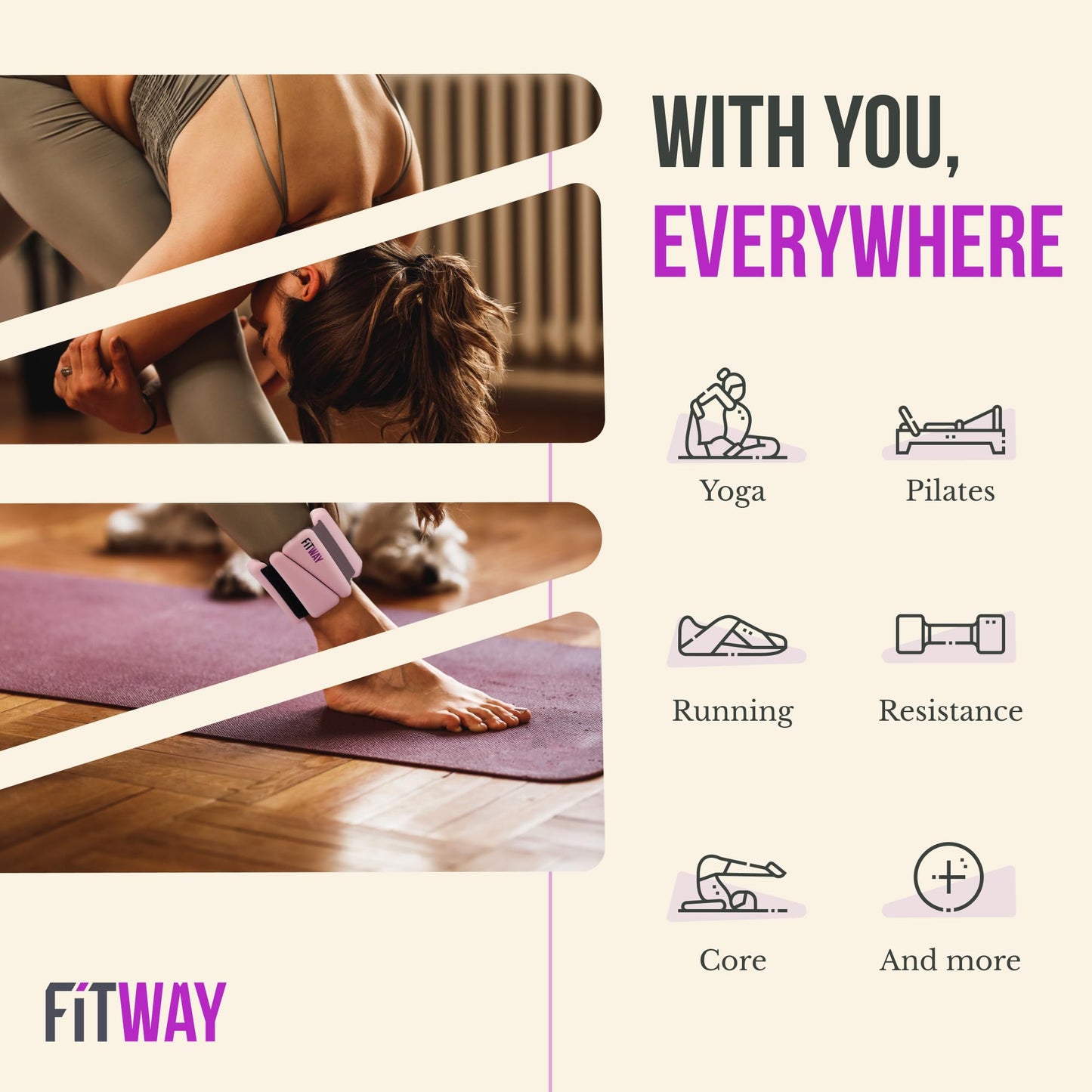 FITWAY Ankle & Wrist Weights for Women & Men – Adjustable Silicone Weighted Bracelets for Walking, Pilates, Yoga, Rehab, Home Gym, Travel – 2pc Set of Lightweight, Comfortable Resistance Weights