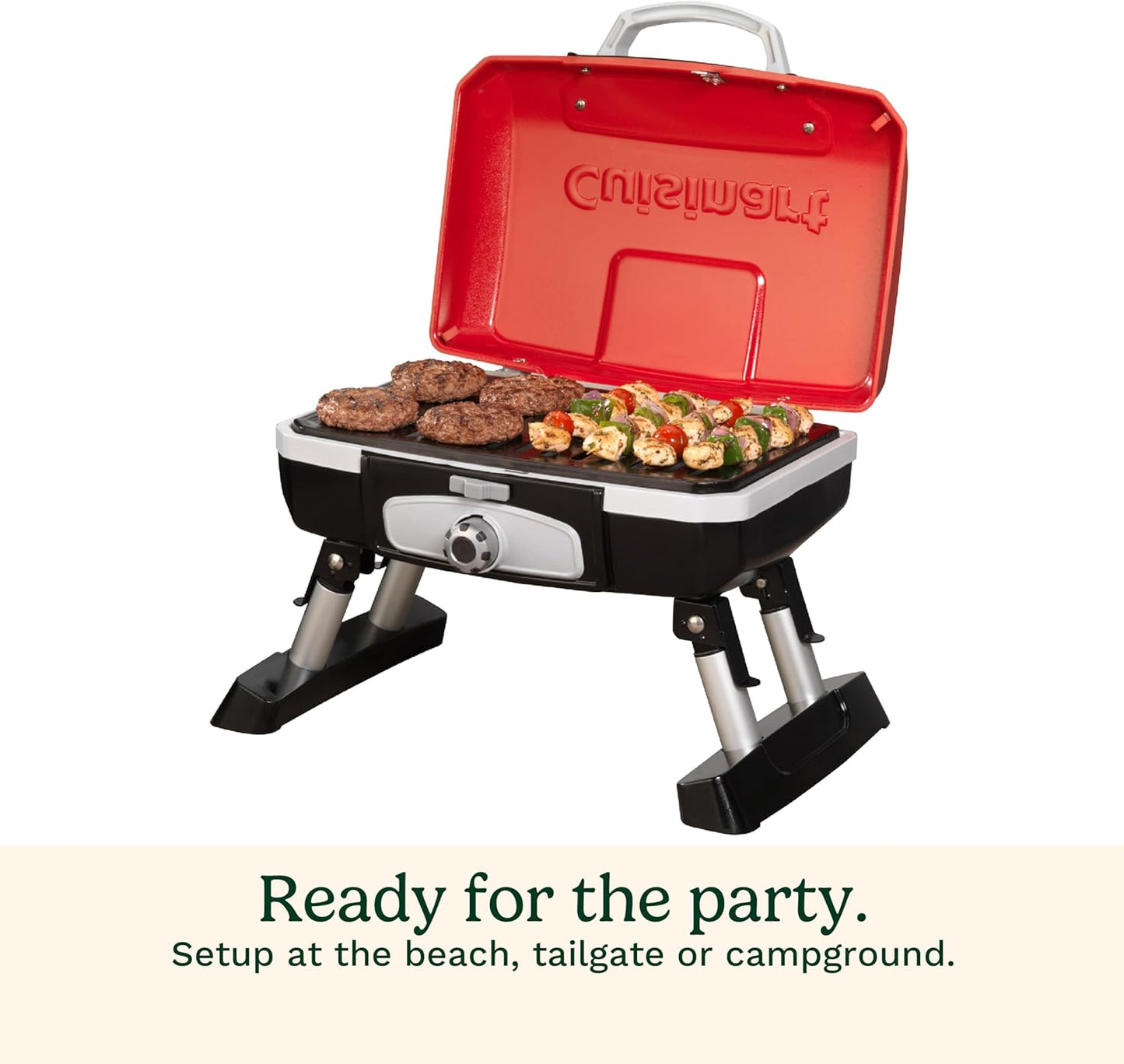 Cuisinart Petite Gourmet Portable Gas Grill, Compact Portable Grill Propane, 150 Sq. In. Cooking Surface, 5,500 BTU Burner Small Gas Grills for Camping, BBQ, Folding Legs and Carry Handles, Stainless