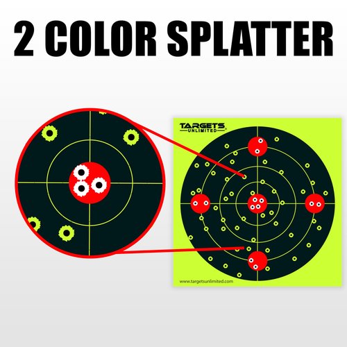 Splatter Targets - 12 x12 inch – Two Color Splatter. Instantly See Your Shots Burst Bright Fluorescent Yellow or White Upon Impact. (25 Pack)