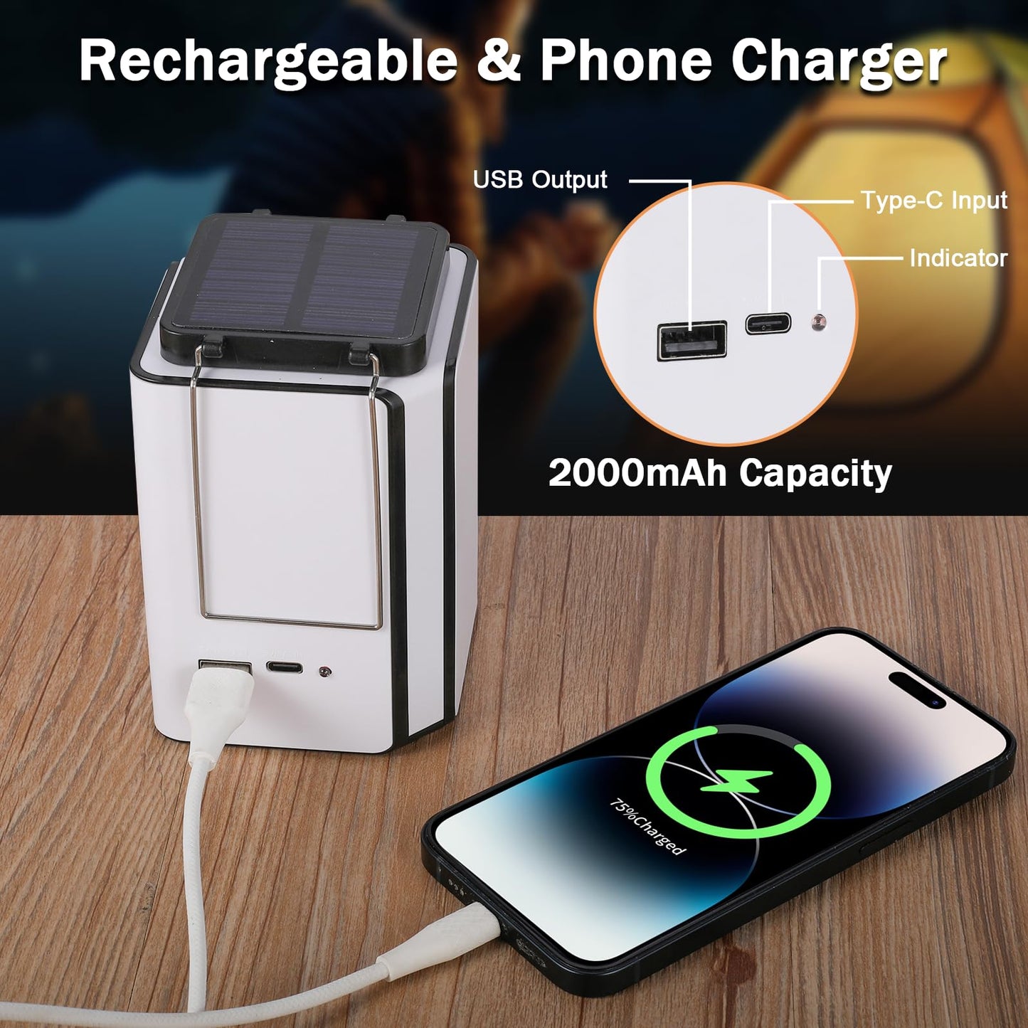 2Pack Solar LED Rechargeable Emergency Camping Lantern,White Solar Rechargeable,Rechargeable Type C,Emergency Lights Hand-Crank Power Generation,Phone Power Supply Function,flashlights