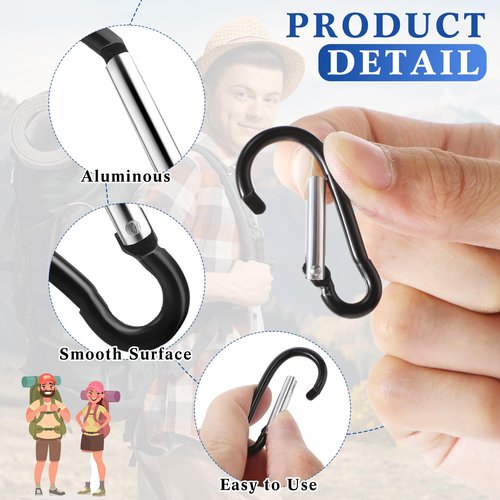 Yaocom 300 Pcs 2" Carabiner Bulk Spring Snap Hooks Bulk Aluminum Alloy Clip Keychain for Hanging Camping Hiking Traveling Fishing Outdoor Activities(Black)
