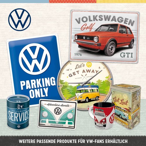 Nostalgic-Art Retro enamel cup, 12.2 oz, VW Bulli – Let's Camp Away Night – VW Bus Gift idea, Official License Product (OLP), camping mug, vintage design