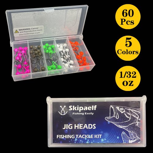 Skipaelf Fly Tying Jigs Kit,Small Jig Heads for Fly Fishing,60pcs Round Ball Crappie Jigs DIY Crappie Trout Tying Flies Ice Fishing 1/80oz 1/32oz 1/28oz 1/16oz