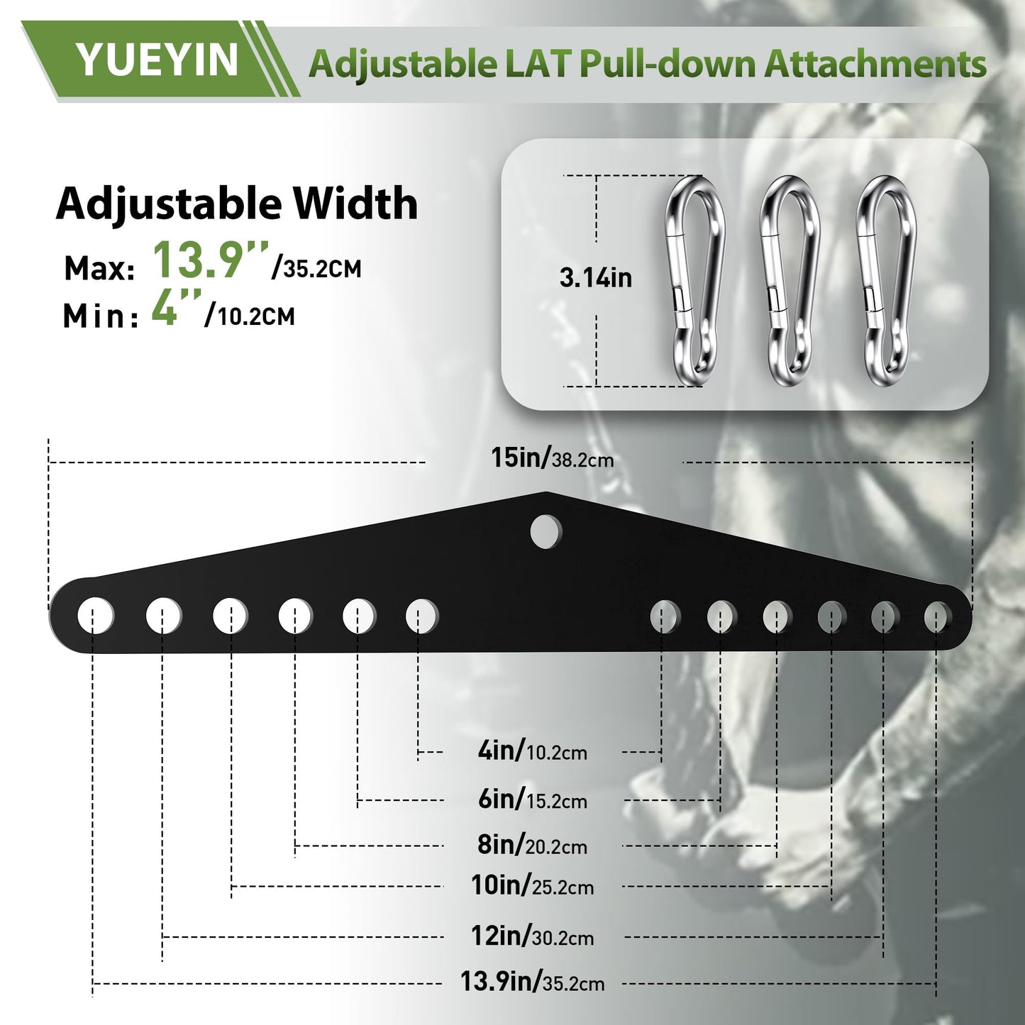 YUEYIN LAT Pull-Down Attachments, 6-Level Hole Adjustable, Cable Attachments for Gym, Compatible with Double or Single Exercise Handles, with 3 Strong Hooks, Black
