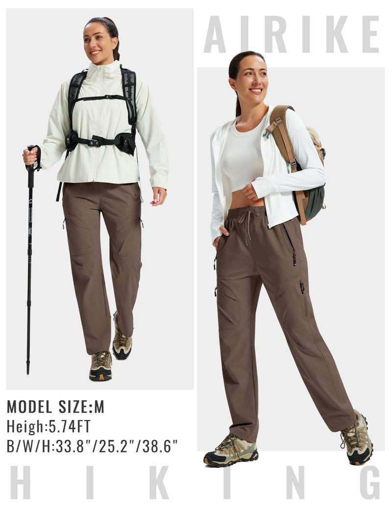 AIRIKE Hiking Pants for Women Joggers Lightweight Quick Dry Cargo Running Sweatpants Athletic Casual Travel Pant Light Brown M