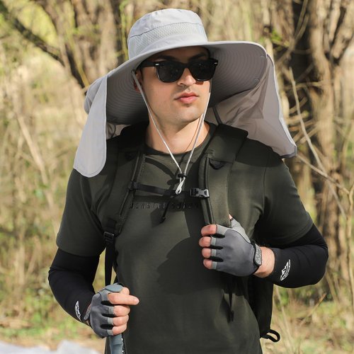 HUAMULAN Men Summer Sun Hat Women Safari Wide Brim Fishing Hats UV Protection Neck Flap Bucket Gardening Hiking Hunting Cap