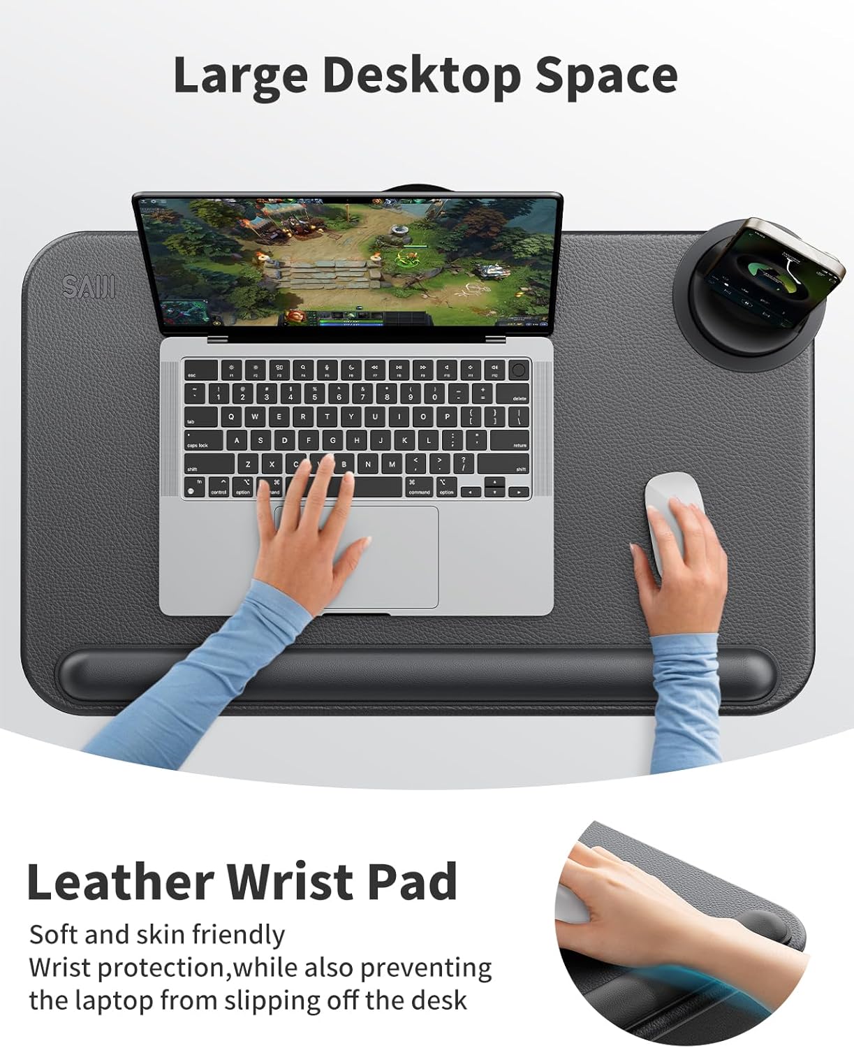 SAIJI Laptop Lap Desk, Portable Laptop Desk for Bed - Fits Up to 17" Laptops & MacBook,Lightweight Lap Tray Table with Storage Drawer, Lap Desk with Cushion, Lap Stand for Bed & Couch