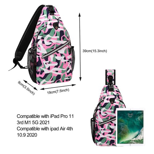 MOSISO Crossbody Sling Backpack, Portable Travel Hiking Daypack Chest Sling Bag Casual Daypack One Strap Chest Backpack for Women Men Outdoor Hiking Travel, Pink Camouflage Graffiti