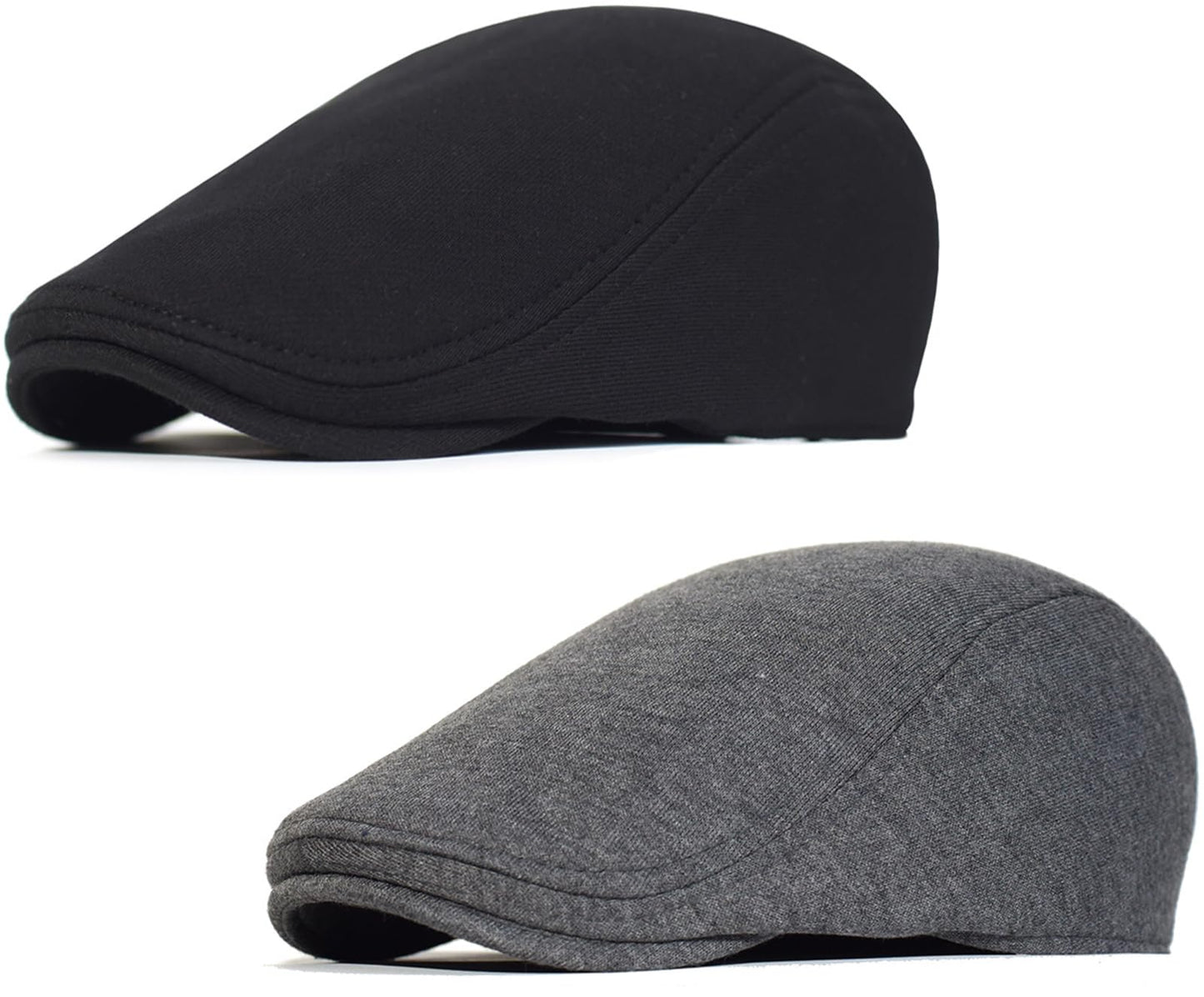 2 Pcs Mens Womens Black Dark Gray Newsboy Flat Cap Beret Hat Ivy Irish Gatsby Driving Cabbie Hat