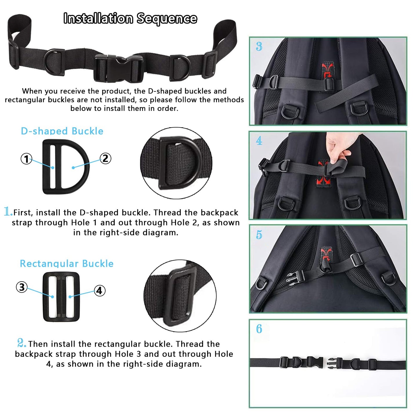 2 Pack Backpack Chest Straps,with 2 Quick Release Buckle,4 Slide Clips 10 Zipper pulls-Black US223