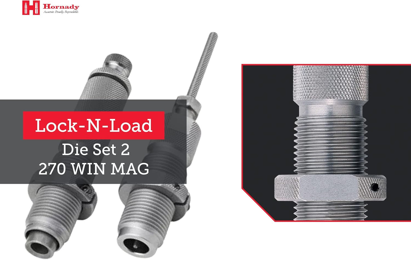 Hornady Custom Grade New Dimension 2-Die Set, 270 Win (.277) (546300) - Caliber Specific Reloading Equipment for Handloaders with Full Length Sizer Die, Seating Die, Sure-Loc Rings, & Storage Box
