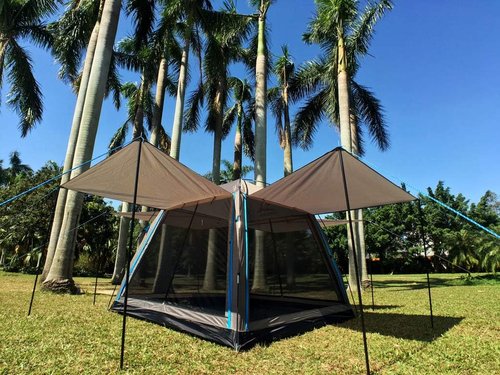 Hasika Screen Camping Tent with Floor 4 Season 8x8ft Large Mesh Room Shelter Canopy for Outdoors Gazebo Outside Poles Excluded