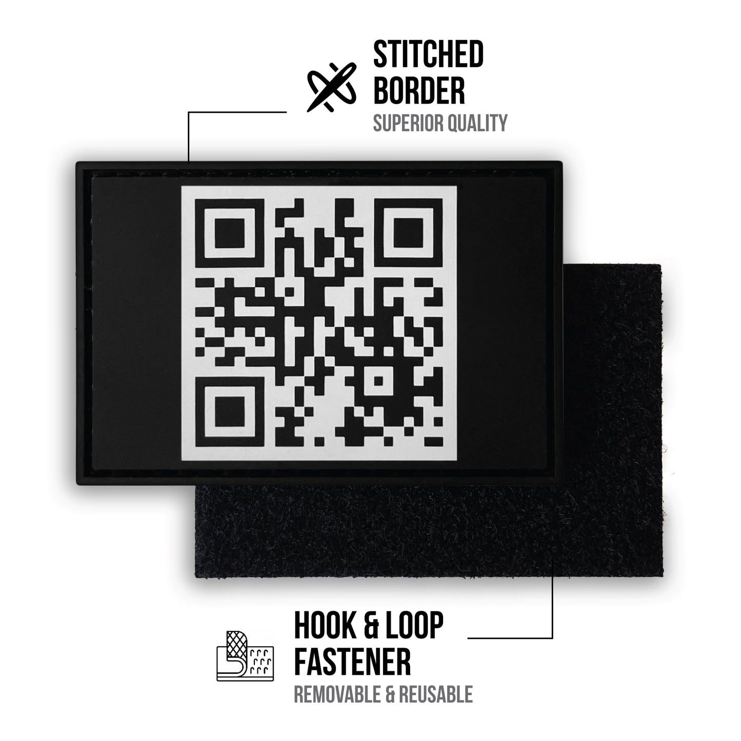 Rick Roll QR Code PVC Patch, Tactical Backpack Patches | Military Morale Patch for Chest Pack, Hat, Dog Harness | Hook and Loop, Molle Accessories (QR - Rectangle)