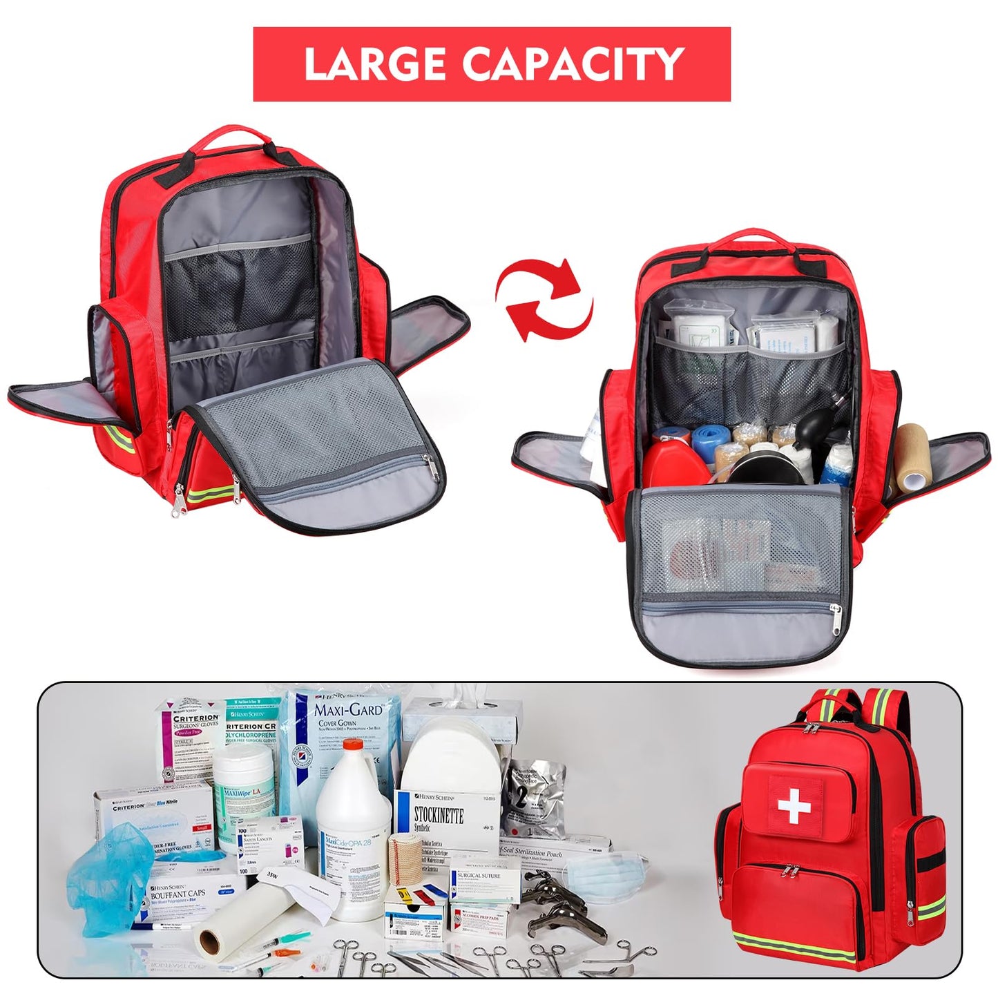 Gatycallaty First Aid Backpack Medical Emt First Responder Bag Empty Ems Emergency Home Health Hiking Trauma Travel Camping (red, Large)