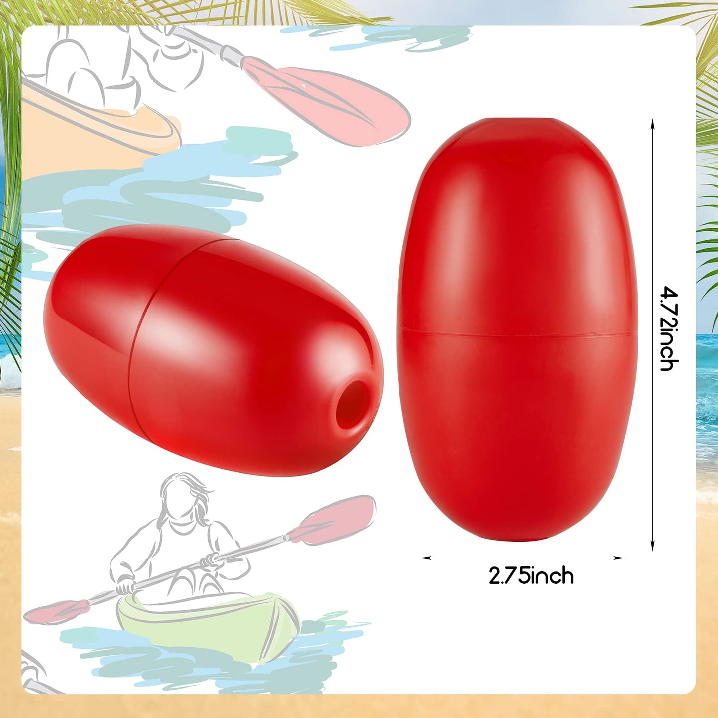 Lewtemi 8 Pcs Buoys Floats Rope Floats Marine, 4.72'' x 2.75'', 3/5'' Hole Deep Water Fishing Marker Buoys Bulk for Boats Swimming Kayak Crabbing Trail Dock Pool (Red)