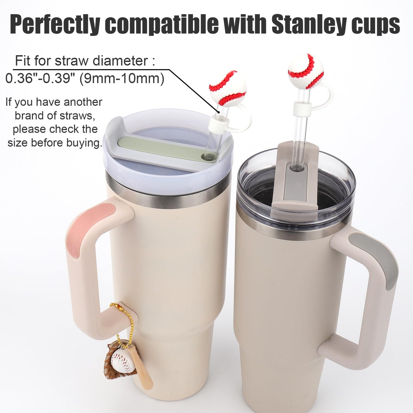 AIERSA 3Pcs Baseball Straw Cover Caps Set for Stanley Straw Cups Accessories, 10 mm