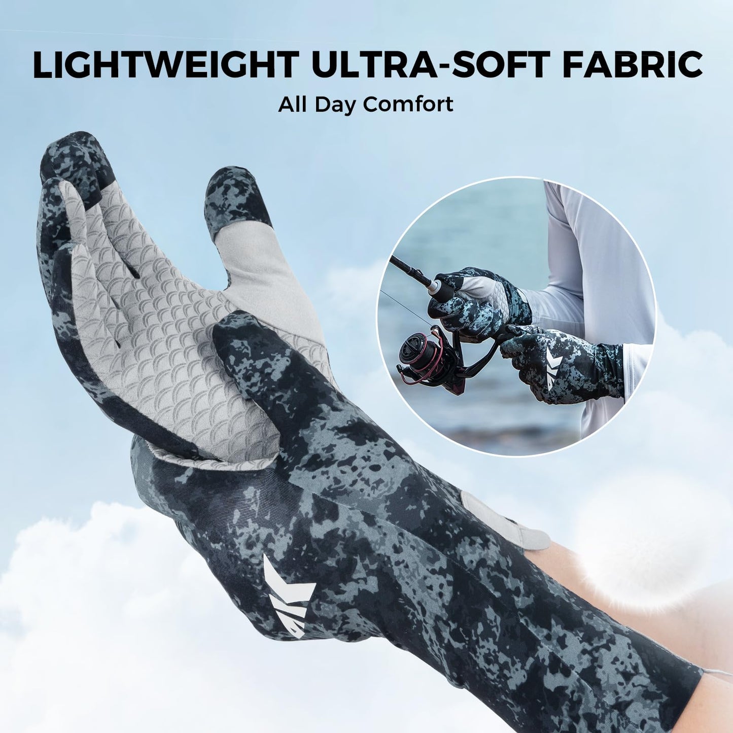 KastKing La Sal Pro Full Finger Fishing Gloves, UPF 50+ Sun Protection Gloves with Convertible Design, Ultralight Microfiber, Ultra-Soft Comfort, FrostWeave Cooling, Enhanced Grip, Four Sizes Options