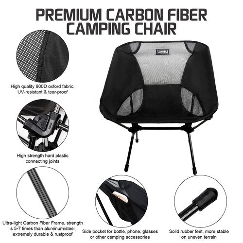 HIBLE Carbon Fiber Folding Camping Chair, Ultra-Light Portable Camp Chair for Hiking, Beach, Fishing, Stable Backpacking Chair (Supports 265 Lbs)